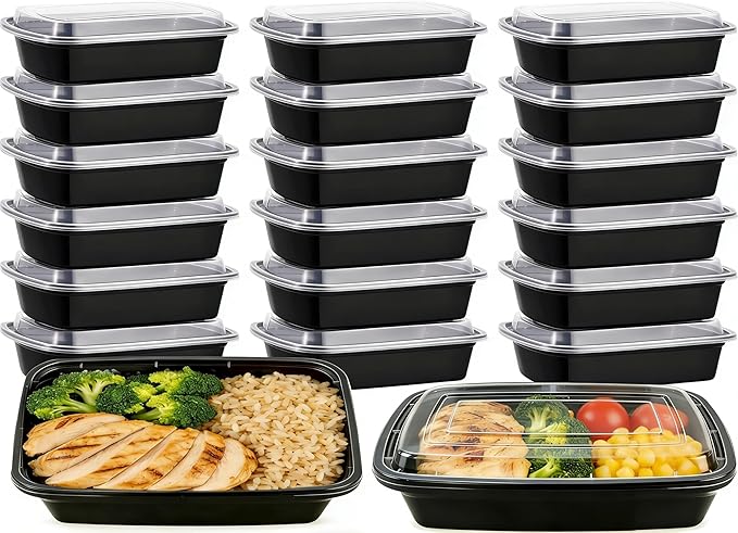 KUMD 20 Pack(40 Pieces) 32 oz Meal Prep Containers with Lids, Leakproof Food Storage Containers for Adult Office Lunch, Gym, Fitness & Bulk Food Prep, Microwave & Freezer Safe Reusable Plastic Tubs