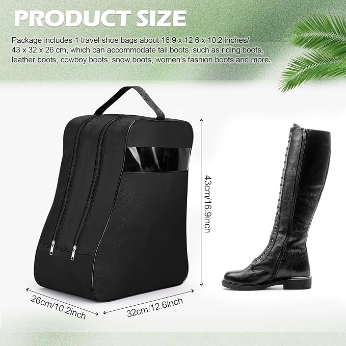 Aliceset 1 Pcs Black Boot Bags for Cowboy Two Separate Compartments Boots Portable Storage Bag for Travel Long Tube Shoes Bags Men Tall Shoe with Handle for Home Travel