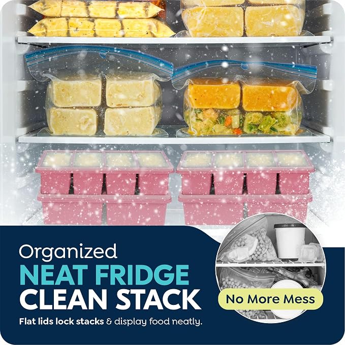 Silicone Freezer Trays with Lids, 2 Cup & 1 Cup Soup Container Style Ice Cube Trays, Easily prepare portioned meals, Great for storing soups, leftovers, sauces and other dishes, Dishwasher, Oven Safe