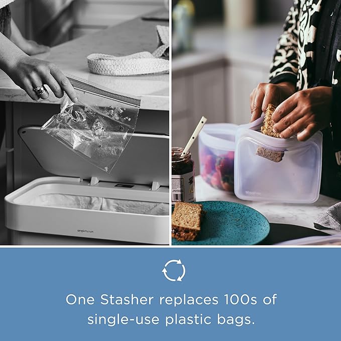Stasher Silicone Reusable Food Storage Bag, Stand-Up Mid Silicone Bag, Meal Prep, Reusable Freezer Bag, Microwave, Dishwasher, Oven Safe, Sous Vide, Eco Friendly, Food Storage Bag, 56 oz, Clear | Reusable Food Bag