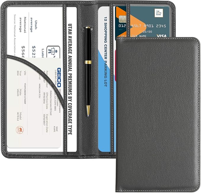 CoBak Car Registration and Insurance Holder | Vehicle Glove Box Organizer, Auto Truck Compartment Document Case with Magnetic Closure for Insurance & Driver License