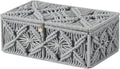Decorative Boho Storage Baskets with Lid Bohemian Macrame Jewelry Box Handmade Natural Cotton Rope Woven Bins Memory Keepsake Photo Makeup Organizer Shelf Container (Gray, Small)