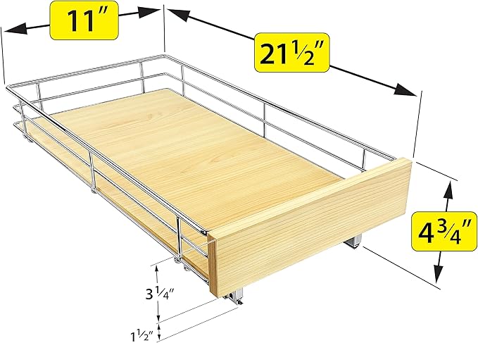 LYNK PROFESSIONAL® SELECT™ Pull Out Cabinet Organizer, 11" x 21" Slide Out Drawers for Kitchen Cabinets - Sliding Pull-Out Pantry Shelves – Home Shelf Organizers - Lifetime Ltd. Warranty, Wood Chrome