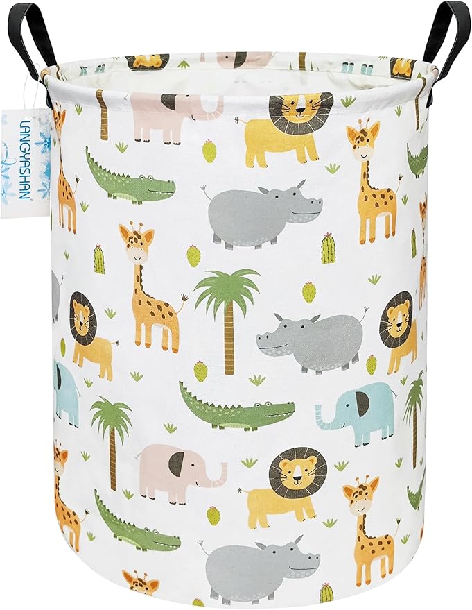 LANGYASHAN Laundry Basket Canvas Fabric Collapsible Organizer Basket for Storage Bin Toy Bins Gift Baskets Bedroom Clothes Children Nursery Hamper (Animal)