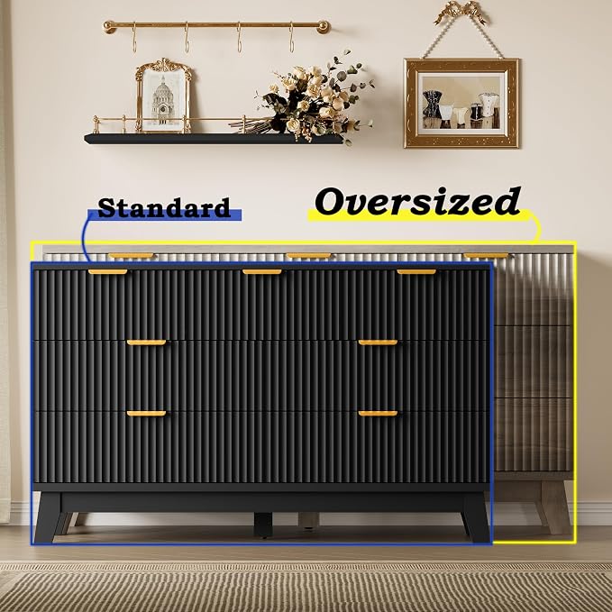 BORNOON Fluted 7 Drawer Dresser, 47.2" Wide Modern Boho Chest of Drawers, Wooden Storage Dresser TV Stand for Bedroom, Living Room, Closet, Hallway, Curved Profile Design