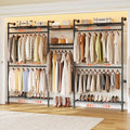 ONBRILL H3 Plus Expandable Wall Mounted Closet System, 5.7FT-8.2FT Closet Organizer with 4 Telescopic Shelves & 5 Adjustable Rods, Industrial Pipe Clothing Rack for Walk-in & Reach-in Closet (Black)