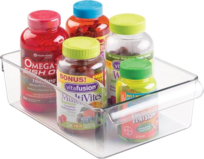 iDesign Fridge Storage Bin with Handle, Clear | Fridge Tray, For Cheeses and Snacks