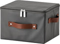 Storage Bins with Zipper Lid PU leather Storage Boxes Leather Fabric Collapsible Lidded Baskets Cube with Handle Decorative Shelves Closet Office Organizer Container(Dark Gray, Small Size)