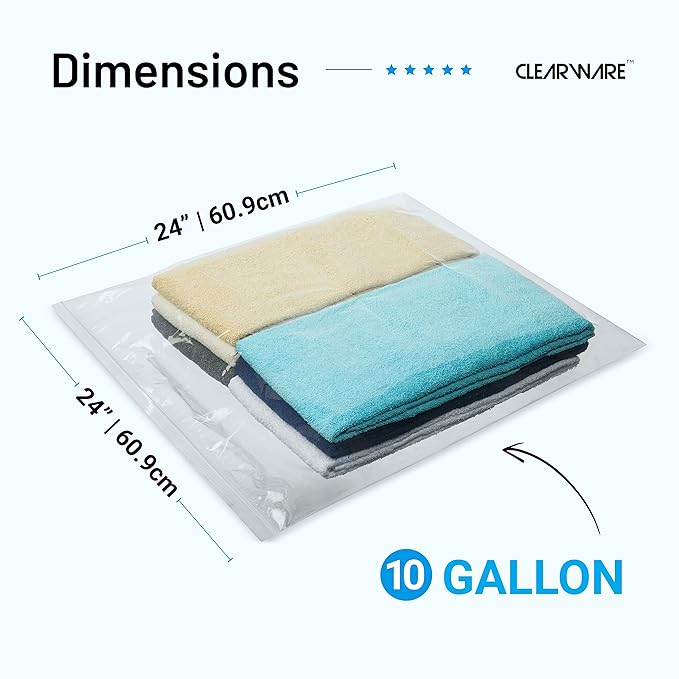 4 Count - Large Storage Bags With Zipper Top, 10 Gallon Size 24" x 24", Extra Large Plastic, For Clothes, Travel, Moving, BPA-Free, Heavy Duty 3-Mil Thick