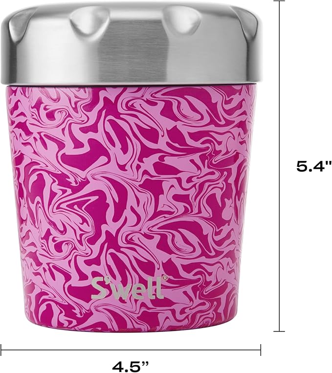 S'well Stainless Steel Ice Cream Chiller, 16oz, Strawberry Swirl, Triple Layered Vacuum Insulated Container Keeps Ice Cream Frozen For Up To Four Hours, BPA Free