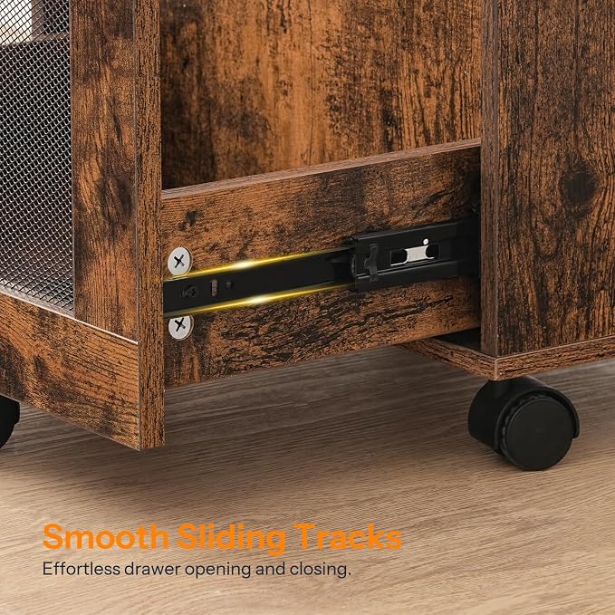 HOOBRO File Cabinet, Rolling File Cart, Under Desk Small Filing Cabinet, File Organizer Box, Home Office File Basket with Drawer for A4, Letter Files, Rustic Brown and Black BF11WJ01G1