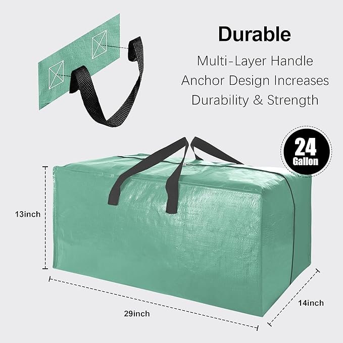 VELVETSURE 6 Pack Heavy Duty Large Moving Bags W/Backpack Straps - Strong Handles & Zippers, Storage Totes For Space Saving, Fold Flat, Alternative to Moving Box and Storage Bin, Teal