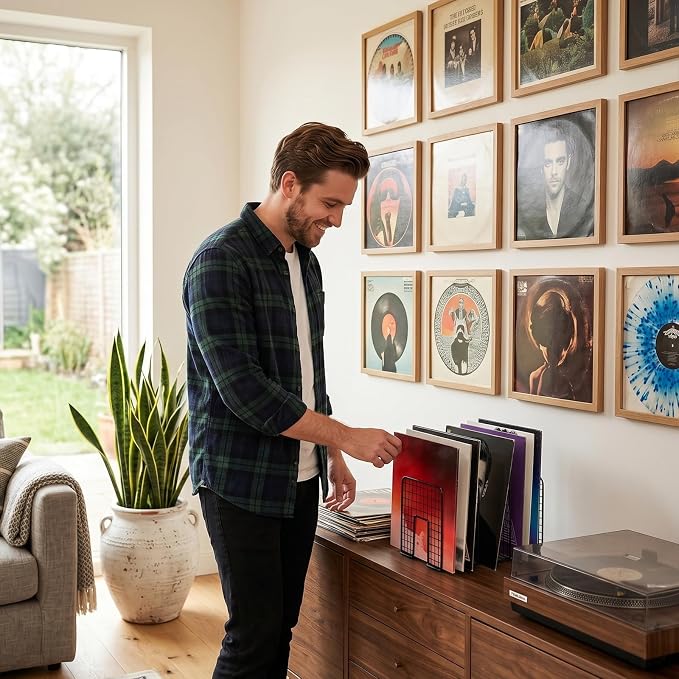 Vinyl Record Holder Storage, 3 Slot Metal Magazine Book Album Display Rack, Stylish Desktop File Tabletop Magazine Holder Rack, Record Storage, Album Storage Rack for LP Records/Magazines/Music Lovers