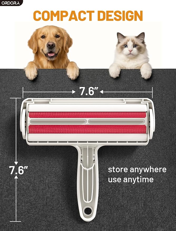 ORDORA Pet Hair Remover Roller, Reusable Lint Roller for Dog and Cat Hair | Portable Pet Hair Roller with Large Fur Bin for Couches, Bedding, Car, Rugs & Furniture, No Refills or Batteries, Pet Homes