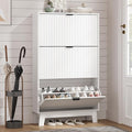 Shoe Cabinet Storage for Entryway with 3 Flip Drawers, Fluted Narrow Shoe Organizer with Wooden Legs, Freestanding Slim Shoe Storage Hidden Shoe Rack Organizer for Front Door Entrance, Hallway, White