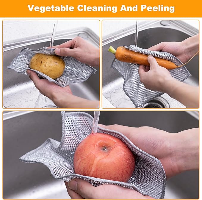 Inkhut Non Scratch Wire Dishcloth, Multipurpose Wire Dishwashing Rag for Wet and Dry, Multifunctional Dish Rags for Washing Dishes Kitchen Cleaning