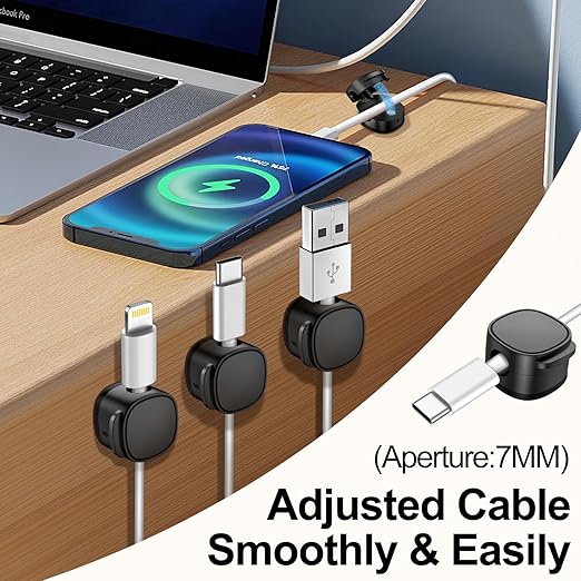 6 Pack Magnetic Cable Clips & Silicon Cable Ties,Cord Holder Cable Smooth Adjustable Desk Organizer,Under Desk Cable Management,Adhesive Home Office Keeper