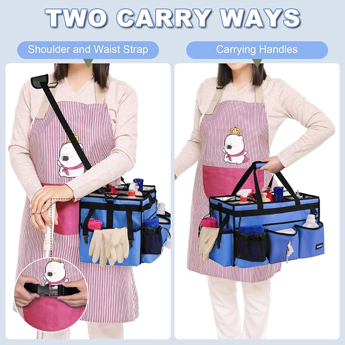 Extra-Large Wearable Cleaning Caddy With Detachable Divider,Cleaning Caddy For Cleaning Supplies Large Cleaning Supply Caddy With Adjustable Shoulder Strap & Waist Belt For Cleaners