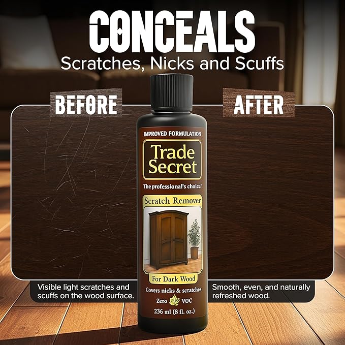 Trade Secret Scratch Concealer for Real Wood Furniture & Floors – Restores Dark Wood Scratch, Covers Nicks, Scuffs & Dogs, Cats Scratches, Marks, Minor Defects