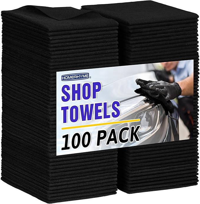 HOMERHYME Microfiber Cleaning Cloth, 100 Pack Black Cleaning Rags Microfiber Towel Bulk Absorbent Lint-Free Wash Cloths, All-Purpose Towels for Cars, Shop, Automotive, Garage, Home & Kitchen