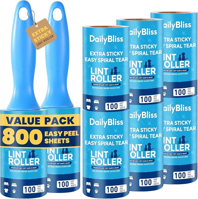 Extra Sticky Lint Roller for Pet Hair, 800 Sheets with 2 Handles | Easy Spiral Tear Lint Rollers,Lint Remover for Clothes, Dog and Cat Hair Remover with Ergonomic Handle