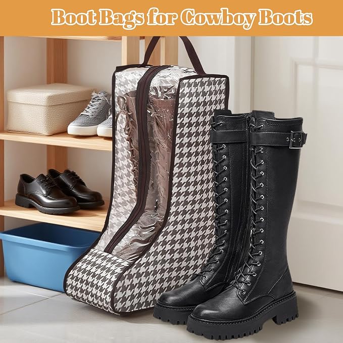 4 Pack Boot Bags for Cowboy Boots Storage Organizer Tall Style, Portable Travel Shoe Bags Protector Box Organizer with Handle for Cowboy Shoes, Dustproof Tote for Packing Travel and Daily Use