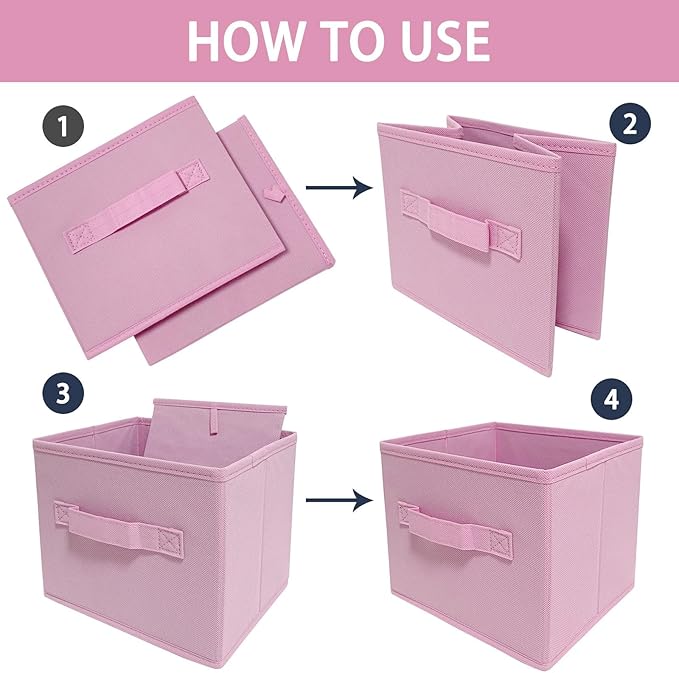 EBIGIC Pink Bins[6 Pack] 9.0"x7.5"x7.5" Small Size Fabirc Foldable Closet Toy Organizer Collapsible Cloth by BIGIC…