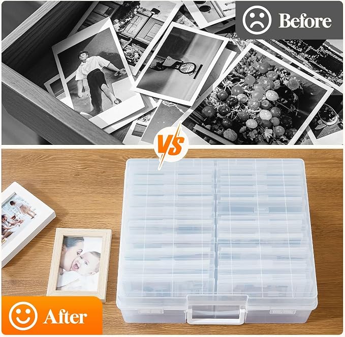 Lifewit 20 Pcs Photo Storage Box, Photo Albums 4x6 Pictures, Acid-Free Stackable Case with Labels, Trading Card Container for Sticker, Seed, Scrapbooking, Craft, Diamond Art, Classroom Supplies, Clear