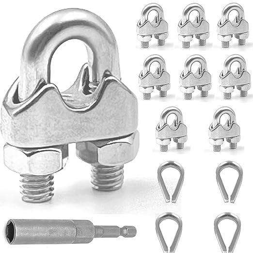 8 Pcs M4 Cable Clamps,Wire Rope Clamp,4 Pcs 5/32" Thimble | Stainless Steel Smooth Rods for Industry, Metal Working Hobbies and DIY Craft