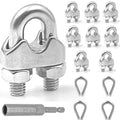 8 Pcs M5 Cable Clamps,Wire Rope Clamp,4 Pcs 3/16" Thimble | Stainless Steel Smooth Rods for Industry, Metal Working Hobbies and DIY Craft
