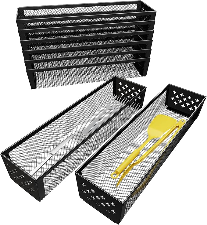 Simple Trending Silverware Drawer Organizer, 8 Pack Utensil Organizer for Kitchen Drawers, Metal Storage for Spoons Forks Knives (12.2 * 3.2 * 2.1 Inches, Black)
