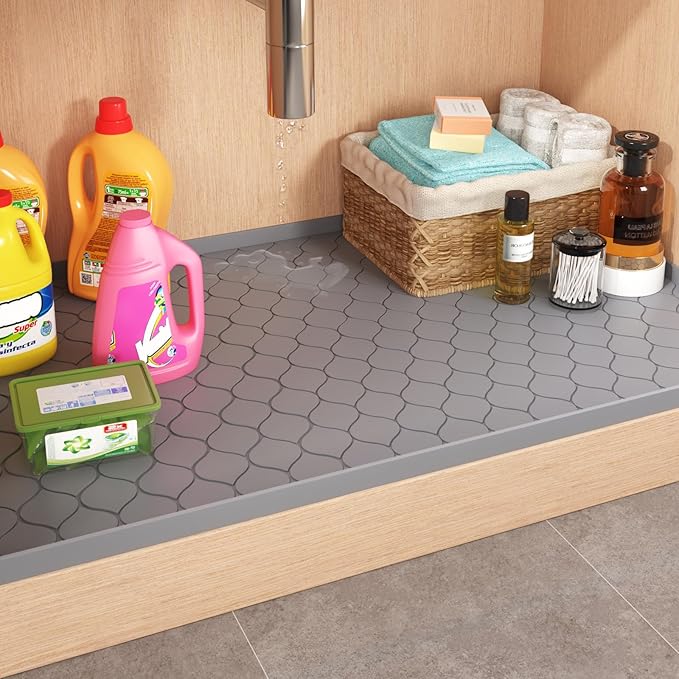 Winisok Silicone Under Sink Mat 19" x 19", kitchen Essentials and Gadgets, Shelf liner and Cabinet Protector, Home Organizers and Storage, Waterproof Bathroom Tray