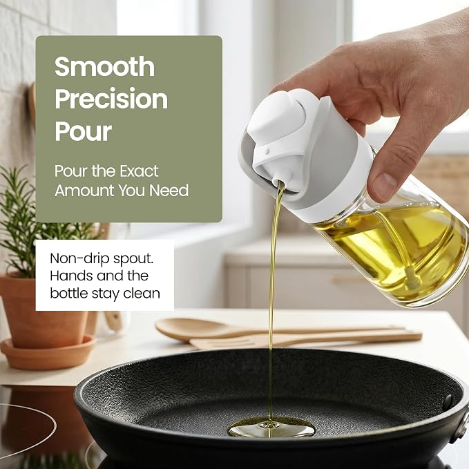 Olive Oil Dispenser for Kitchen 2-in-1 Pour and Spray | 7.7 oz / 230 ml | Glass Olive Oil Sprayer for Cooking, Airfryer, Salad & BBQ | Set of 2 Bottles, White