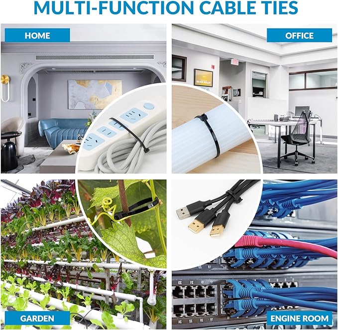 XINGO 14 Inch White Zip Ties 1200 PCS, 75 LBS Tensile Strength, UV Resistant Cable Ties, Self-locking Plastic Ties for Indoor and Outdoor Use