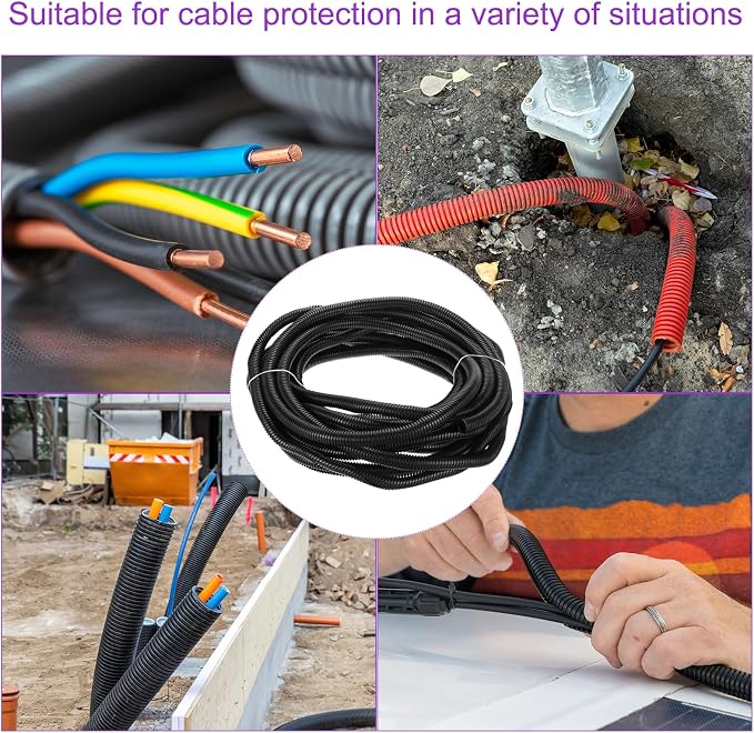 DMiotech 50ft Wire Loom Split Tubing 3/4 Inch(19 Mm) ID, Cord Protectors from Pet Flexible Conduit Cable Management for Office, Home, Garden, Black