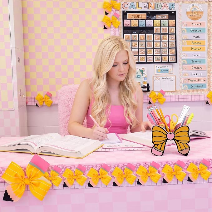 Tenceur Back to School Teacher Supplies Pencil Bow Pen Holder for Desk Large Capacity Pencil Holder Cute Desk Organizer for Classroom Office Makeup Brush Holders Christmas Decor Gift for Girls Women