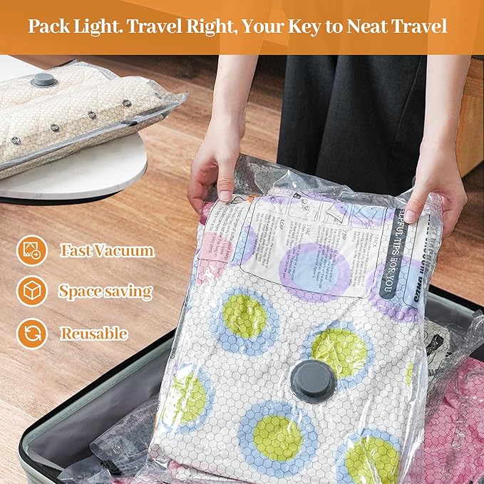 Travel Vacuum Seal Bags for Clothing with Portable Electric Pump, 12 Pack Space Saver Vacuum Storage Bag, Compression Packing Bag for Clothes Luggage & Suitcase, Cruise Vacation & Home Essentials