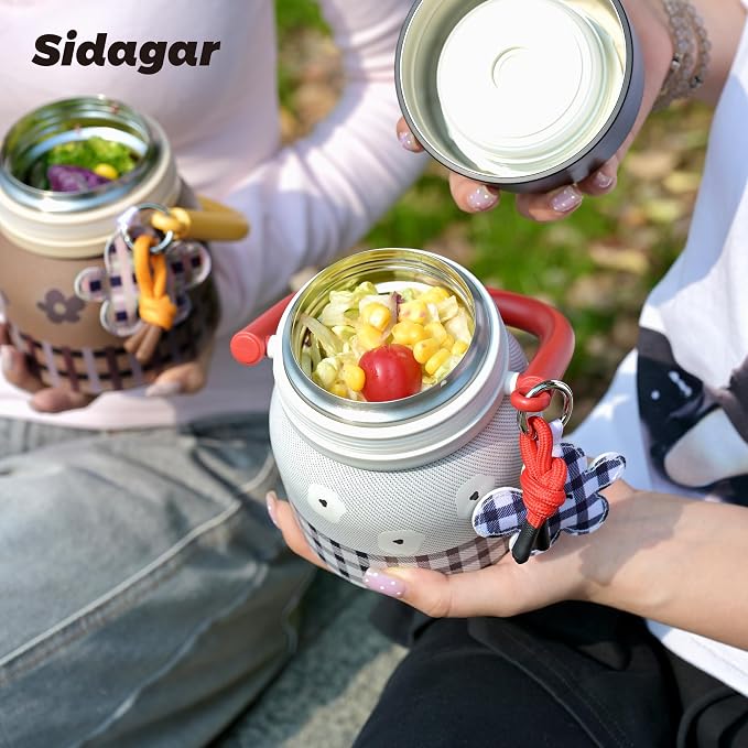 24 oz Insulated Food Jar with Handle, Aesthetic Stainless Steel Vacuum Lunch Container for School Office, Keep Hot/Cold Soup, Oatmeal, Smoothie Bowl, Retro Bloom Red