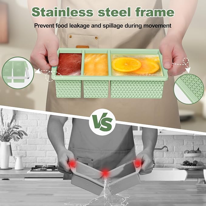 3 Pack - Silicone Freezer Trays with Lid, 1-Cup & 2 Cup Freezer Molds, Silicone Food Storage Containers for Meal Prep, Freezing Soup Sauce, Broth Leftovers
