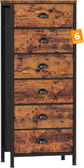 Furnulem Dresser for Bedroom, 6 Bins Tall Fabric Storage Drawers | Rustic Brown Chest of Drawers , Metal Frame, Wood Top,Tall Nightstand for Dorm,Closet, Bedside Furniture in Living Room