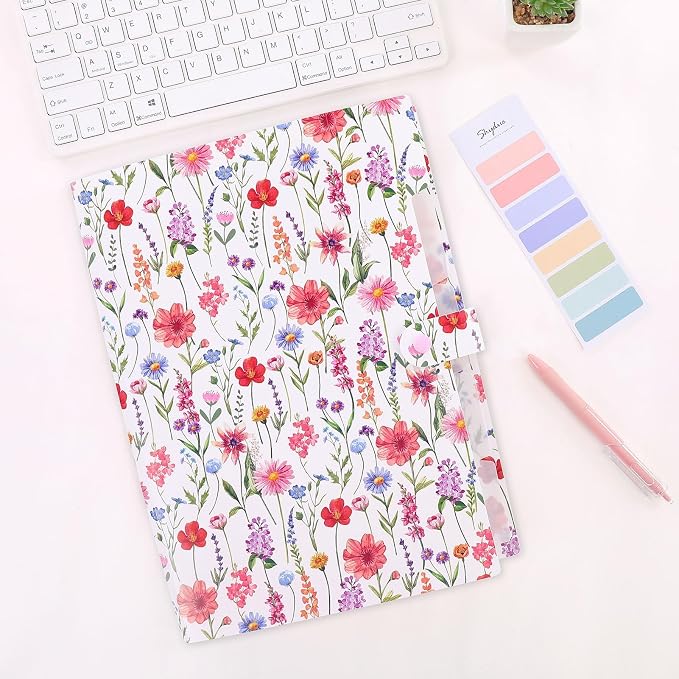 SKYDUE Accordion File Organizer, Floral Expanding File Folders with 5 Pockets, Cute Document Organizer for Paper Bills Receipt Storage, School Office & Hospital Supplies Letter/A4 Size White