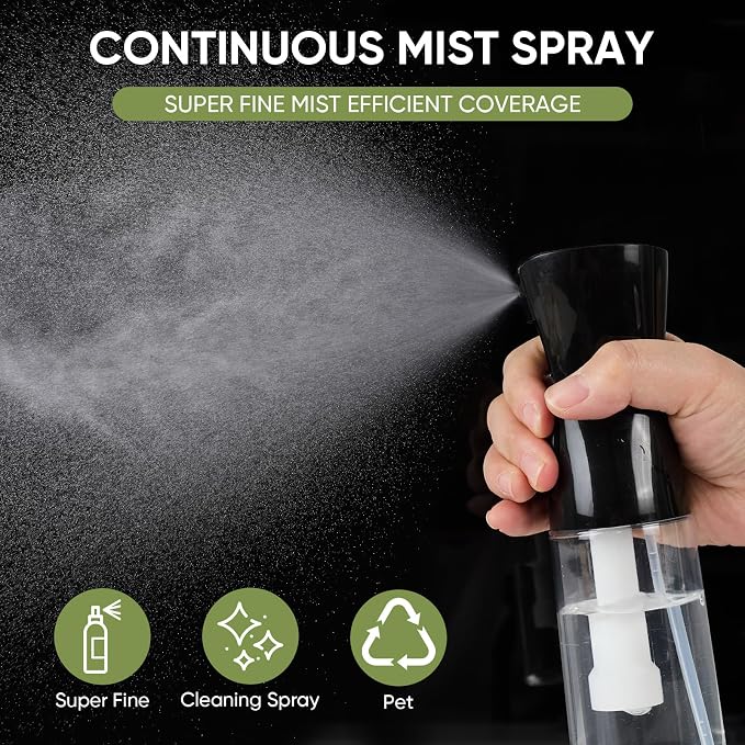 Continuous Spray Bottles, Ultra Fine Mist Sprayer, Spray Bottle For Hairstyling, Cleaning, Plants, Pets, Barbers, Salons (Black)