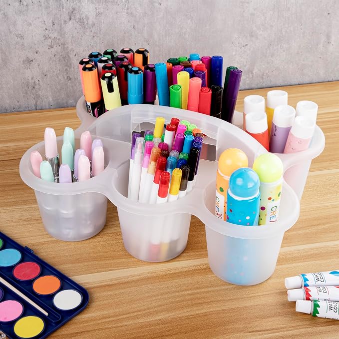 4 pack Classroom Caddy for School,Cup Caddy For Drink | Pencil Holder with 6 Cups, Plastic Art Supply Caddy Organizer With Handle