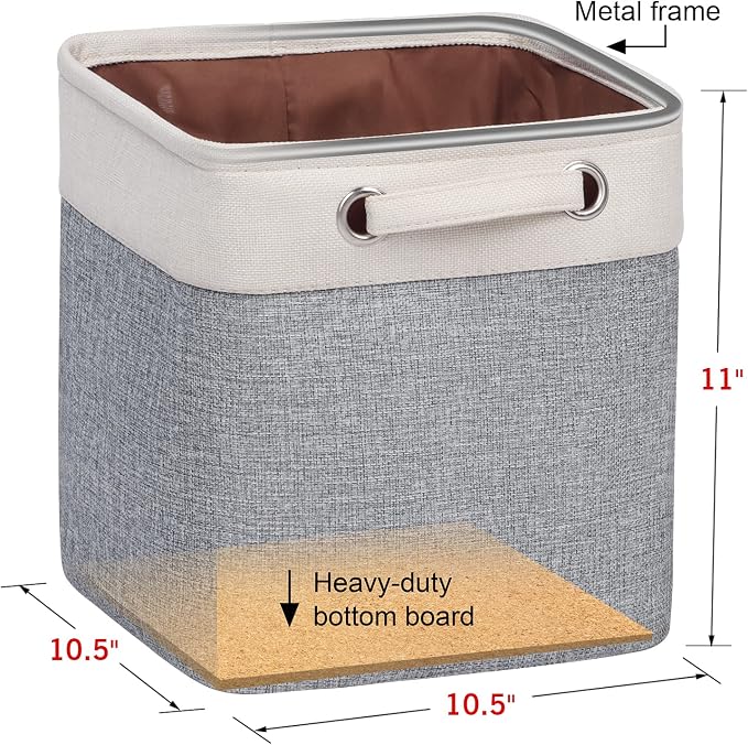 Cube Storage Bins 10.5” x 10.5 x 11” Cloth Baskets for Storage with Handles Storage bins for Shelf, Closet, Office Organizer, Set of 6 | Small storage cubes, Foldable Storage Basket, For Shelves Closet Organizers, with Canvas Handle, 6 Pack, Grey