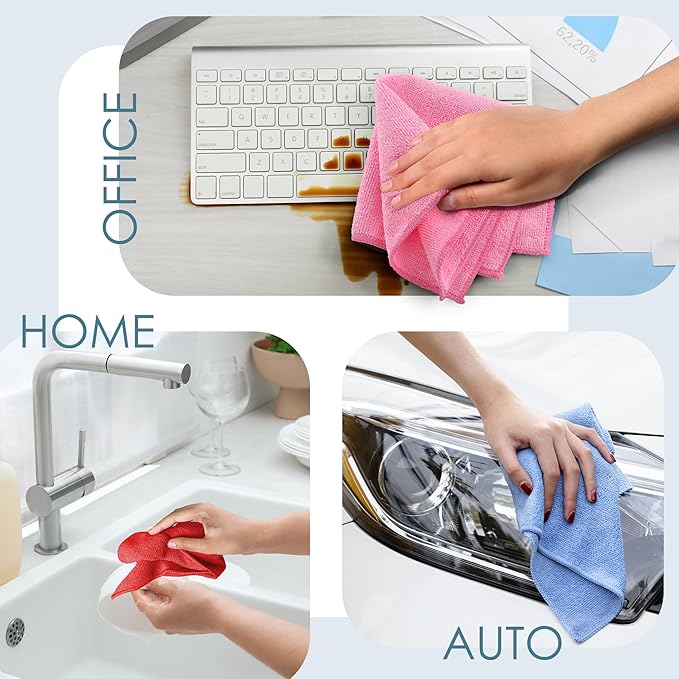 Hearth & Harbor Microfiber Cleaning Cloth,Microfiber Towels for Cars 144 Pack Washcloths,Red Cleaning Rags,Microfiber Cloth Rags for Cleaning,Lint Free Cloth,12''x12'' (V-HH-Cloth-M-144-Red)