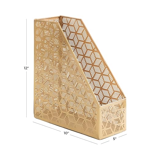 Deco 79 Metal Geometric Single Slot Magazine Holder with Laser Carved Design, 5" x 10" x 12", Gold
