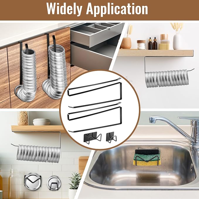 Dreyoo 4 Pcs Mason Jar Lid Organizer, Canning Jar Lids & Rings Holder | Holds Up to 38 Lids and 34 Rings, Come With Adhesive-Backed,Easy to Slide-On Cabinet, Stainless Steel and Iron (Black)