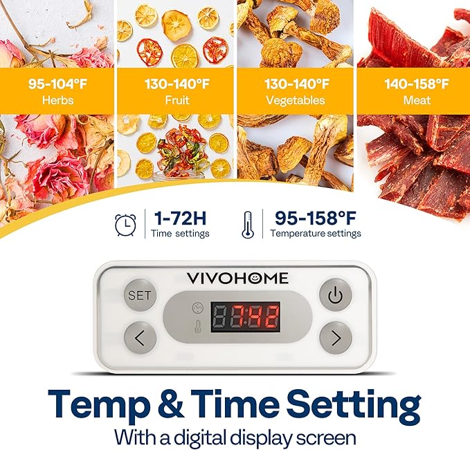 VIVOHOME Electric 8 Trays Food Dehydrator, 400W Hydrator Machine with 72H Digital Timer and Temperature Control for Fruit Vegetable Meat Jerky Herb Beef Mushroom, White