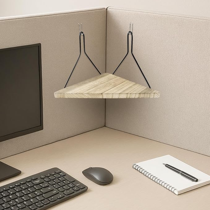 Fabric Wall Cubicle Corner Shelf with Hooks 11.8 Inch Wooden Triangular Cubicle Corner Shelf for Office Fabric Walls Display Storage Hanging Organizer for Work Decor Small Planter Photo Frame