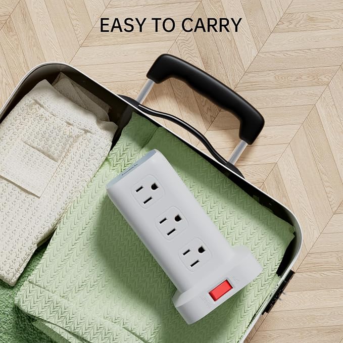 Tower Surge Protector Power Strip with 12 Outlets 4 USB (1 USB C), 6.5Feet Extension Cord with Multiple Outlets, Charging Station, Power Strip Tower, Office Desk Supplies (2 Pack)